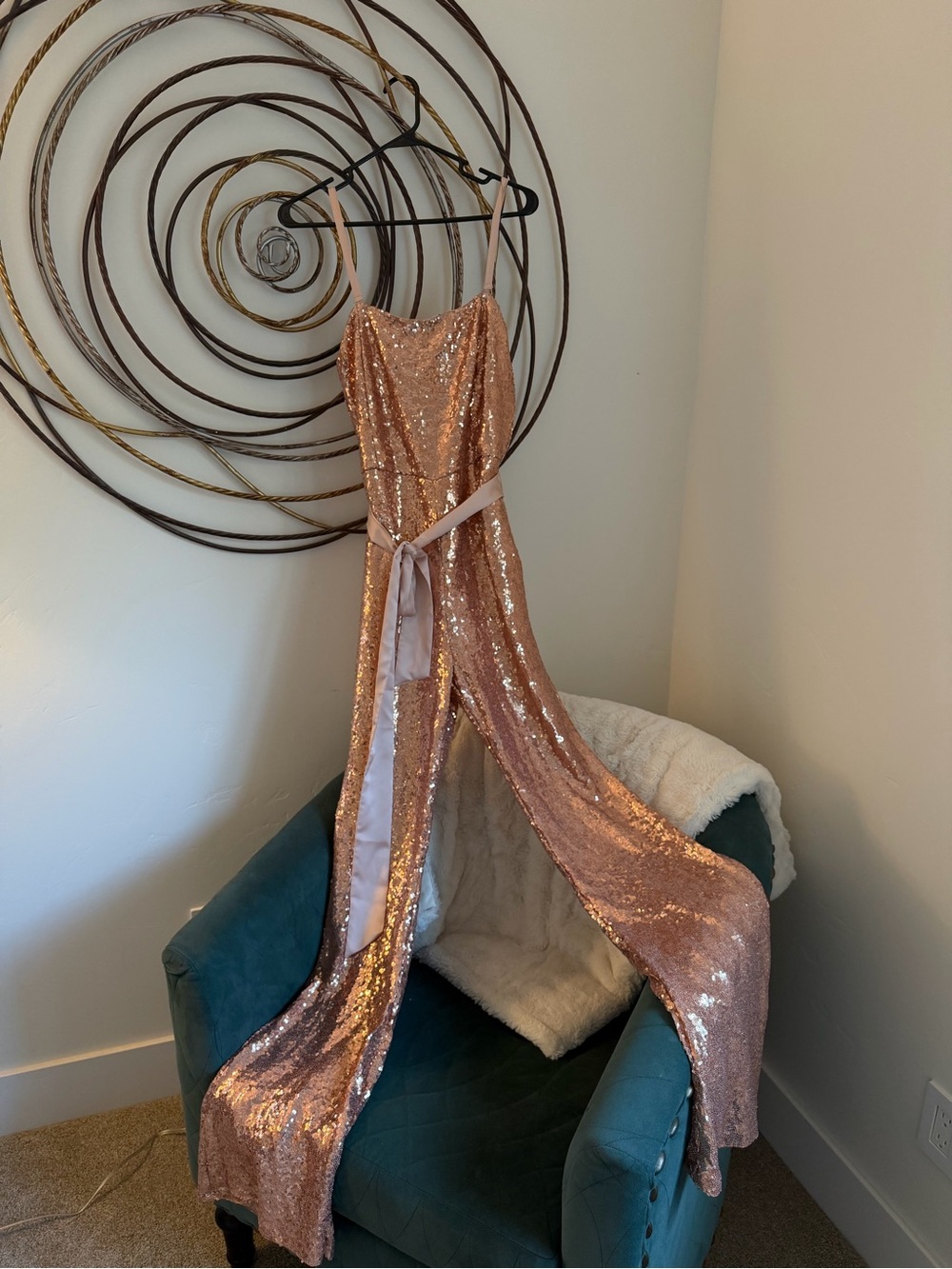 Unique Vintage Rose Gold Sequin Jumpsuit
